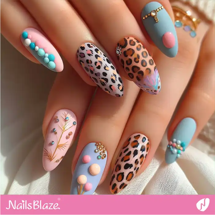 Matte Pastel Nails with Leopard Print Design | Animal Print Nails - NB2554